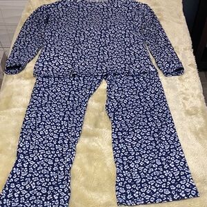 Muk Luks Navy and White Patterned Jogger Set
